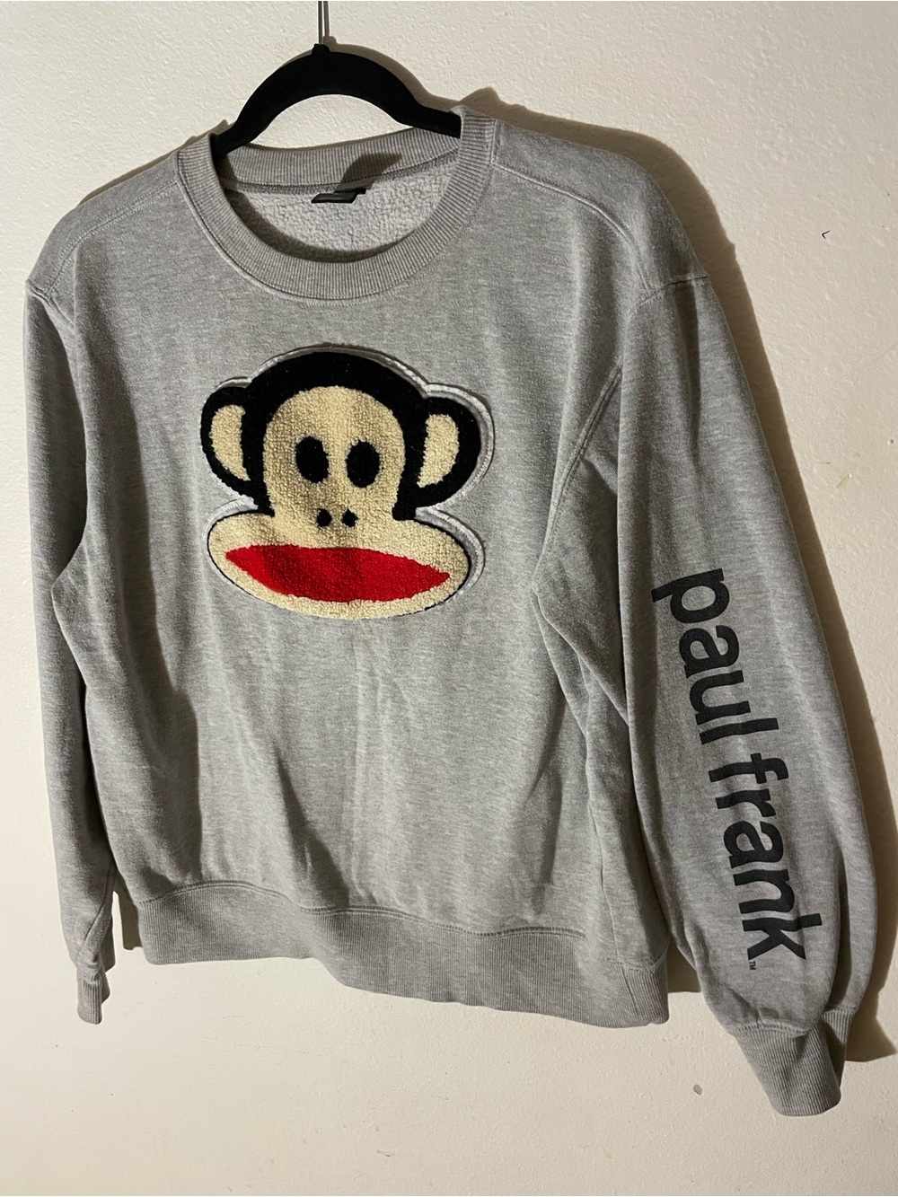 Paul Frank Gray Crewneck Sweatshirt with Julius Patch and Sleeve Logo